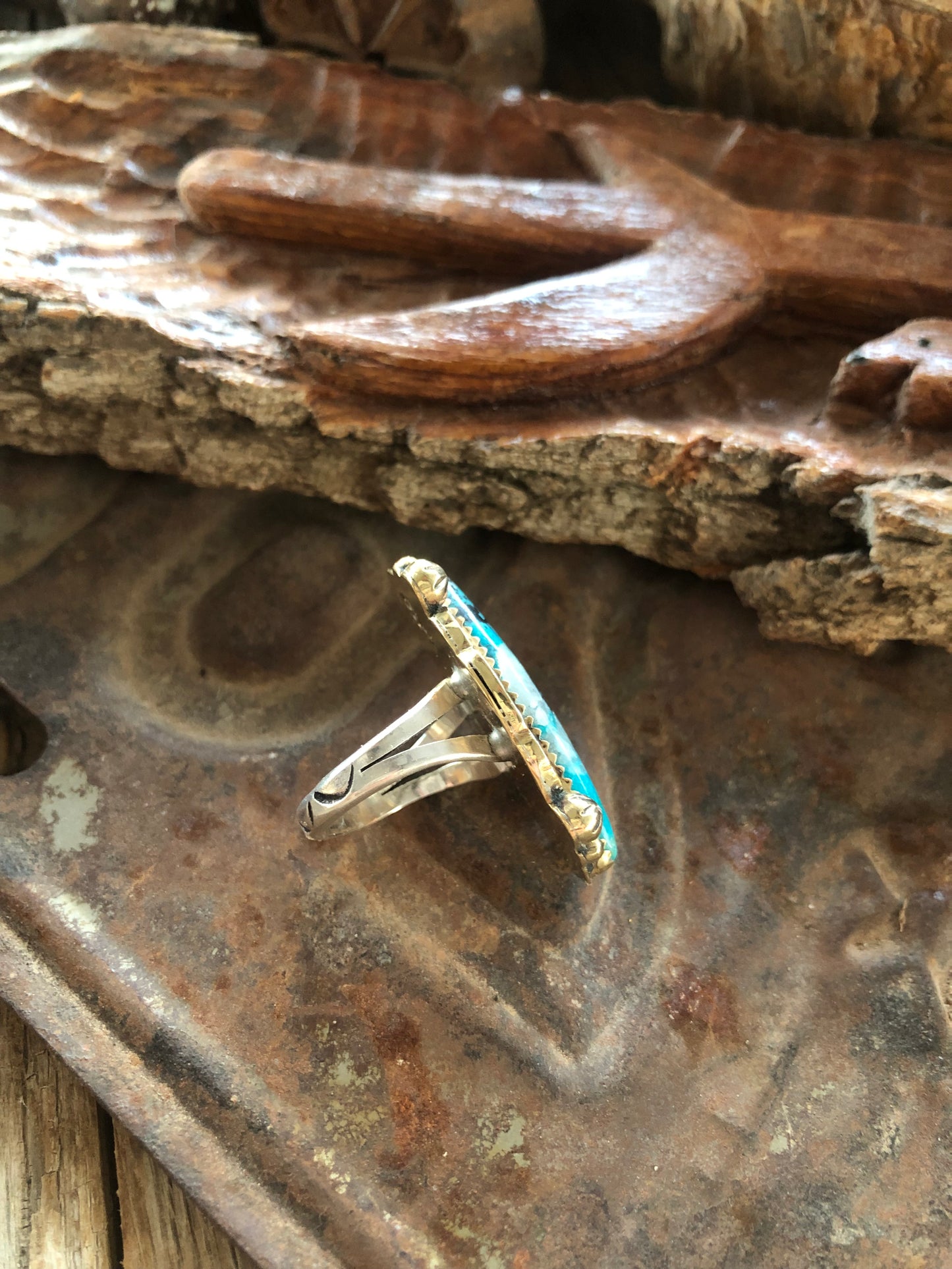 Brass & Turquoise Ring Size 7