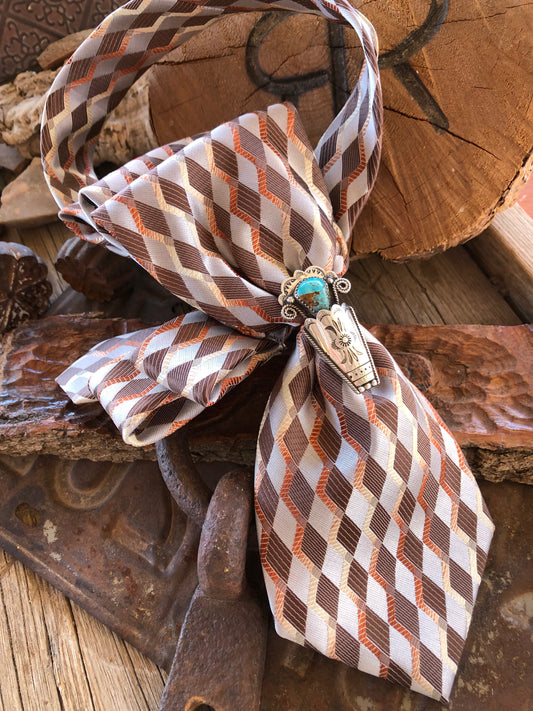 Repurposed Necktie w/Turquoise Brooch