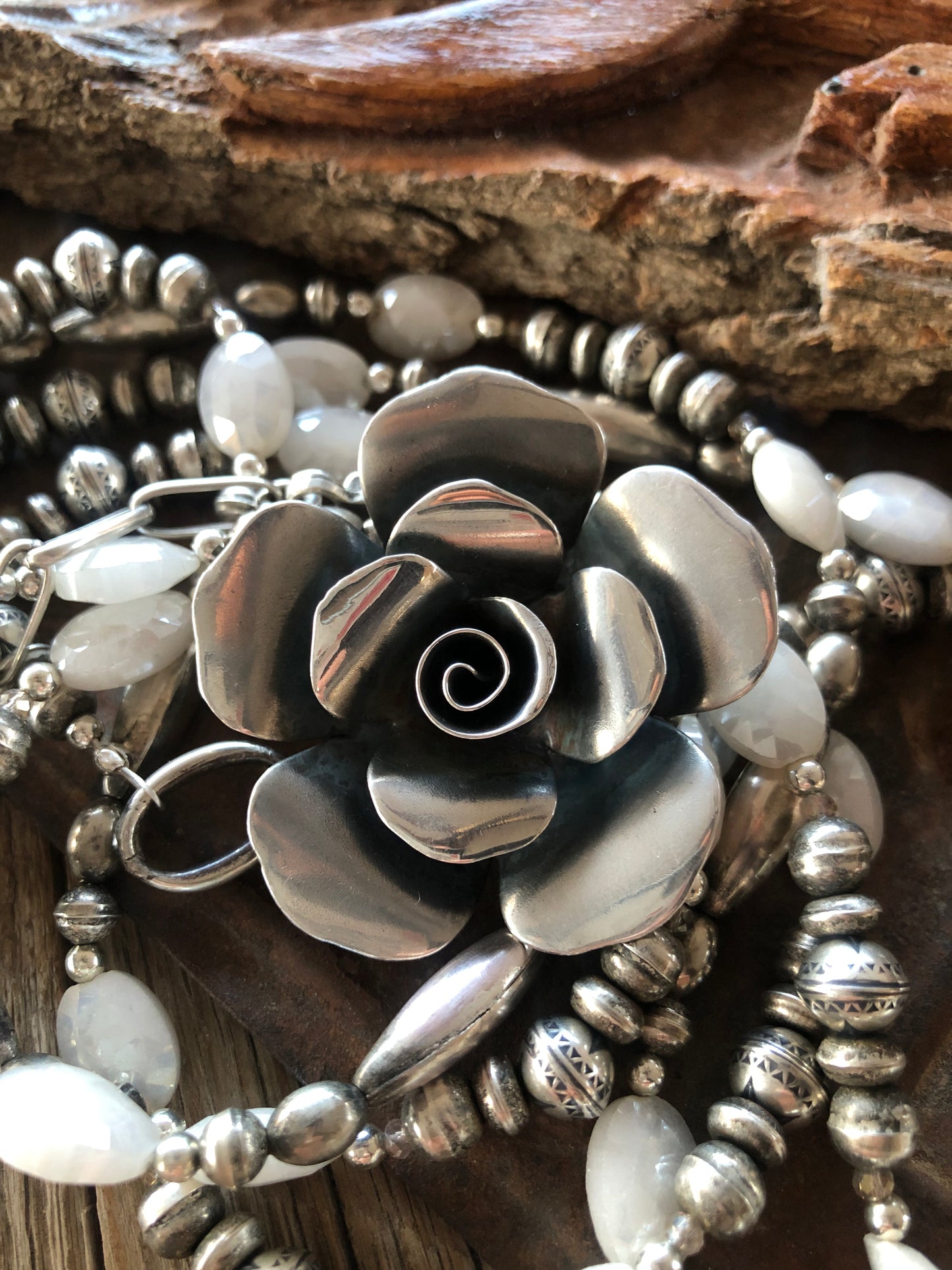 5' Long Beaded Necklace w/Removable Rose Pendant