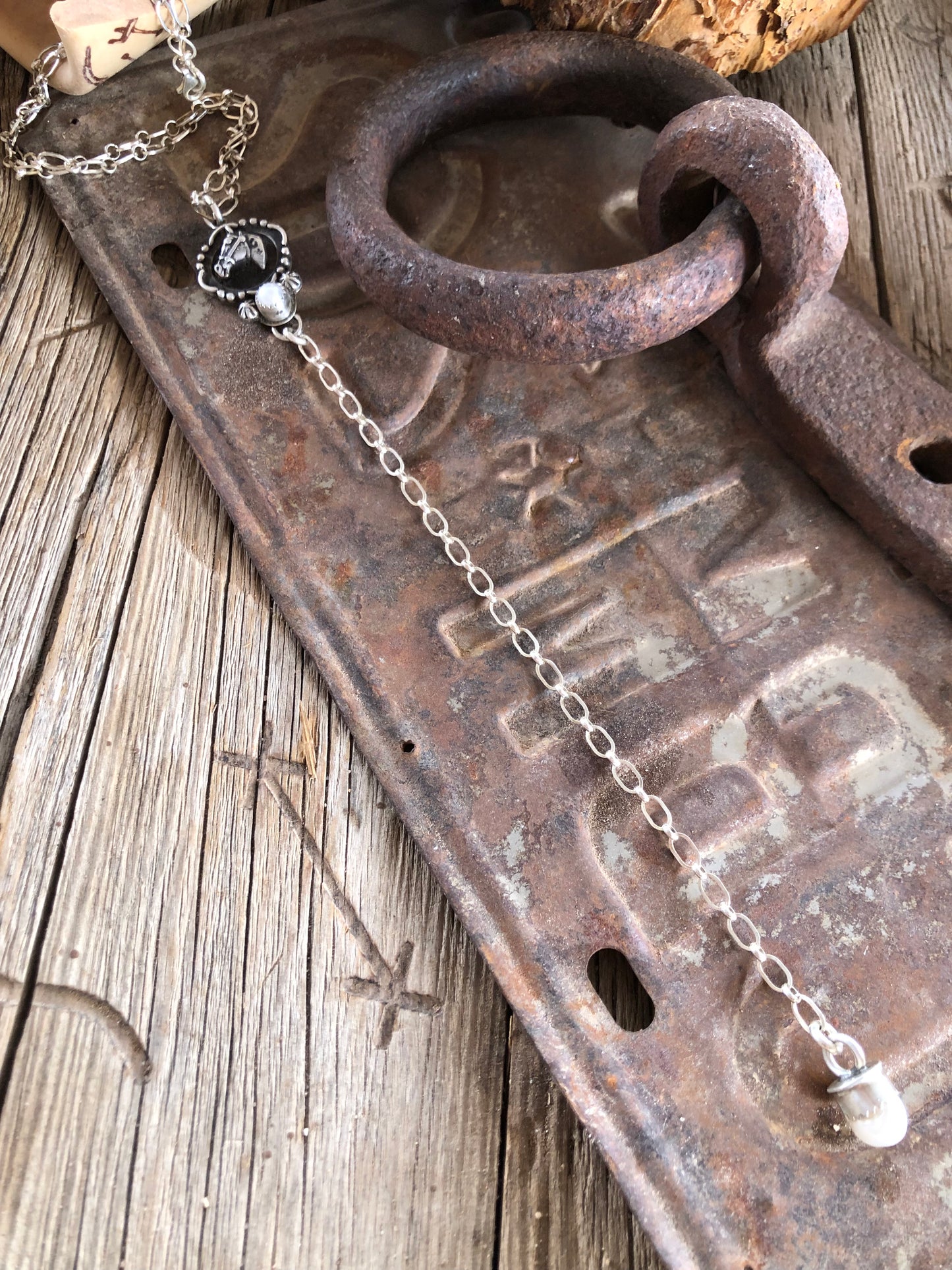 Horse Head & Pearl Lariat Necklace