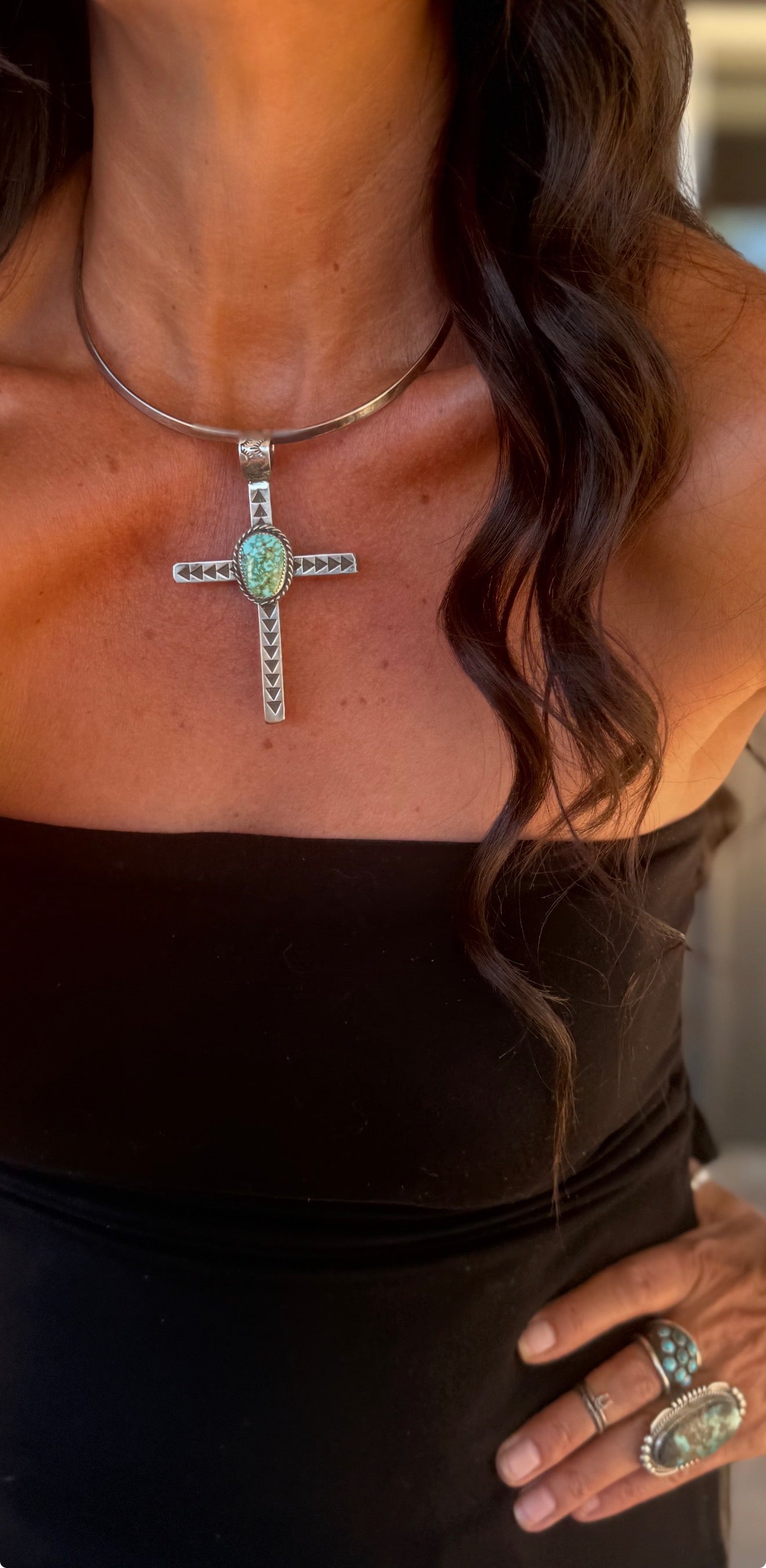 Heavy Turquoise Mountain Cross Pendant