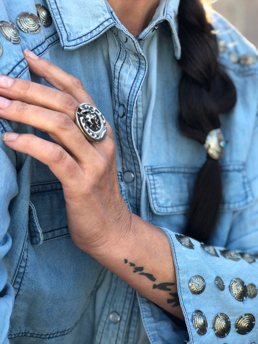 Bronc Rider & Horseshoe Statement Ring Size 9.5