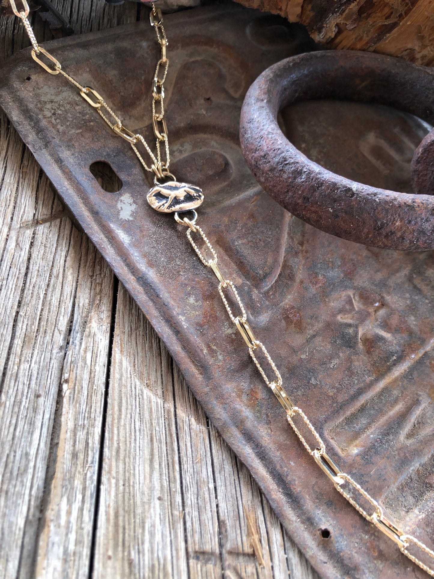 Solid Brass Horse Lariat Necklace