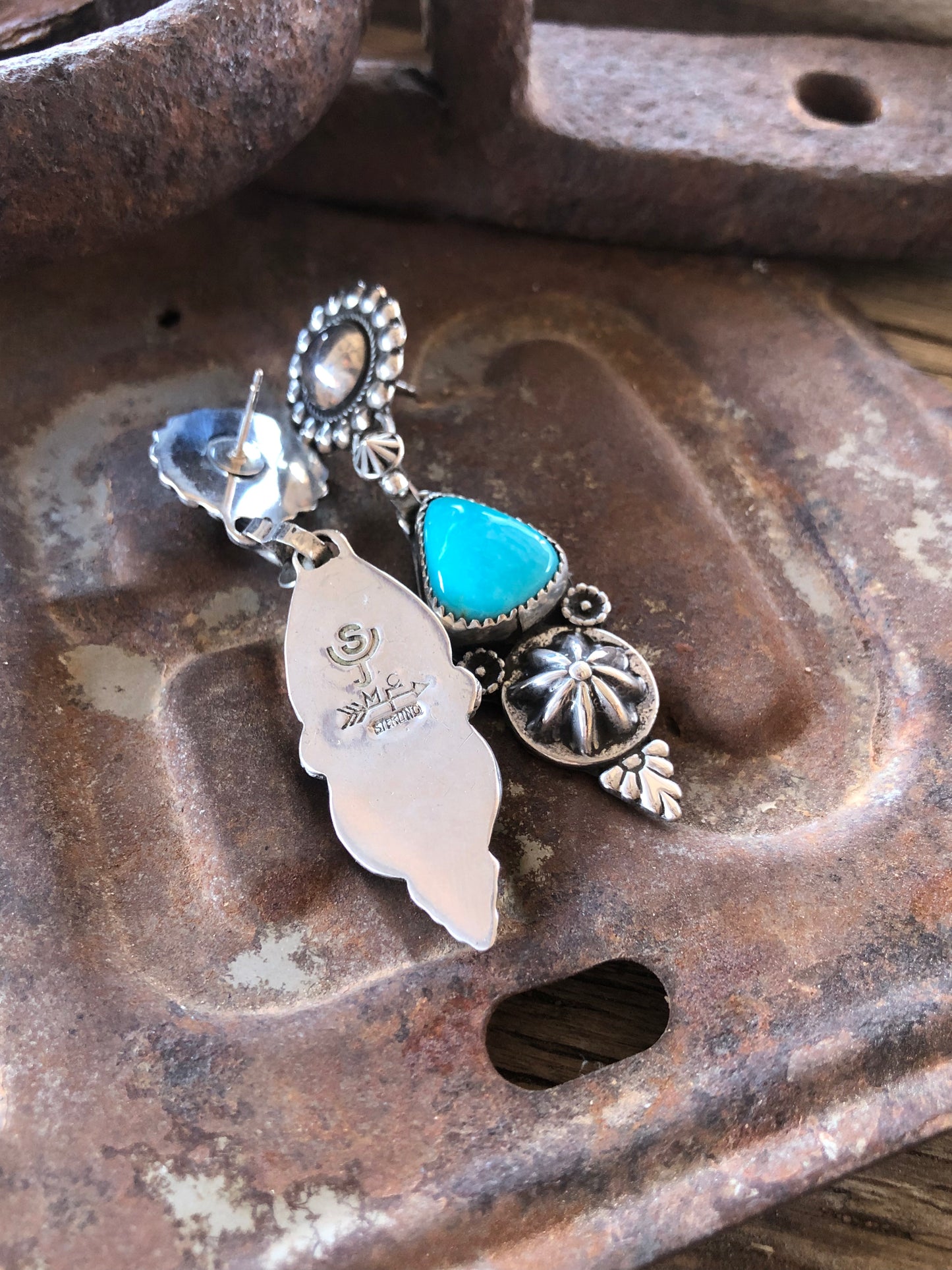 Sterling Silver & Turquoise Concho Earrings