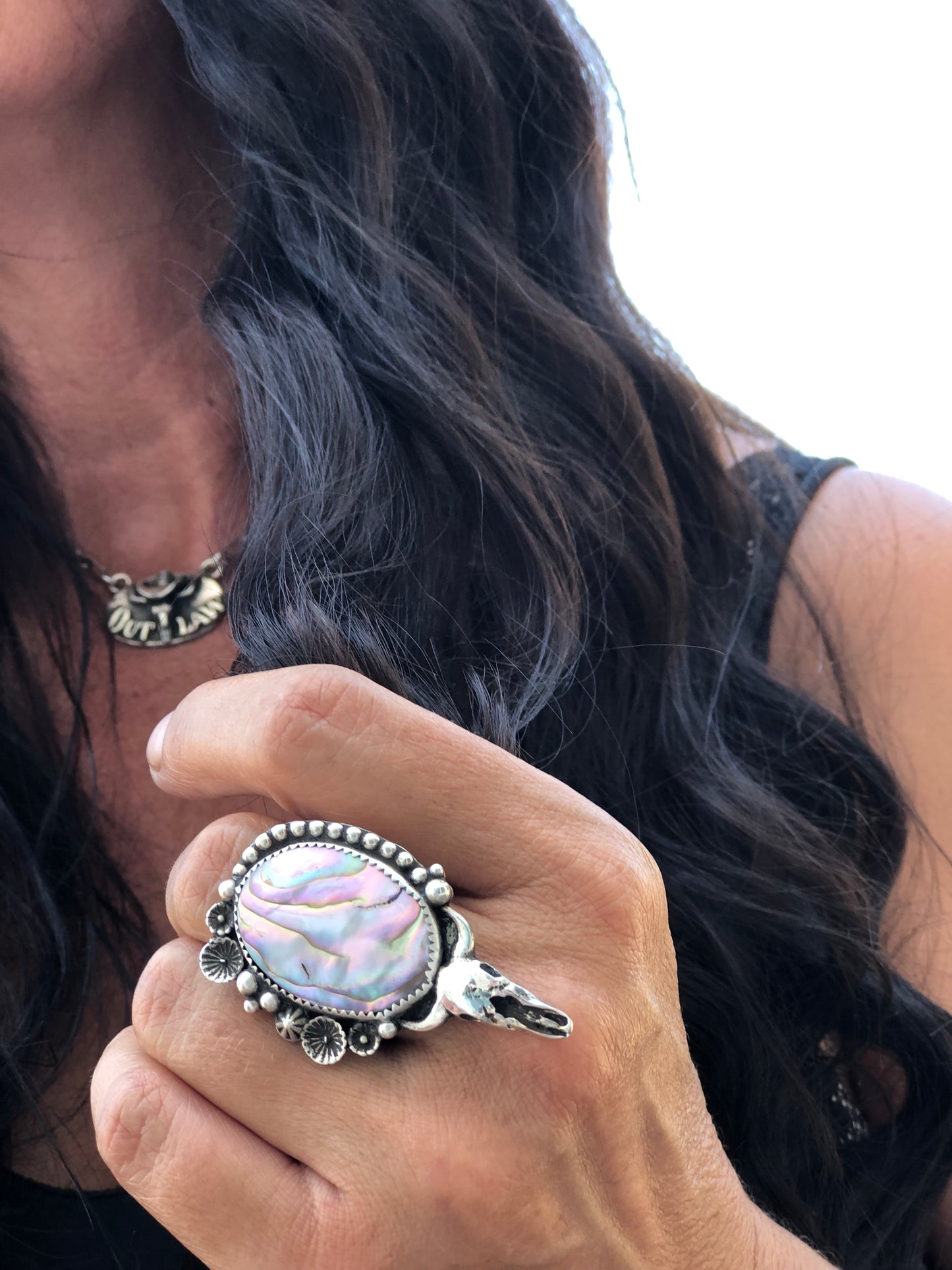 Abalone TAKE NO BULL Ring Size 7 3/4