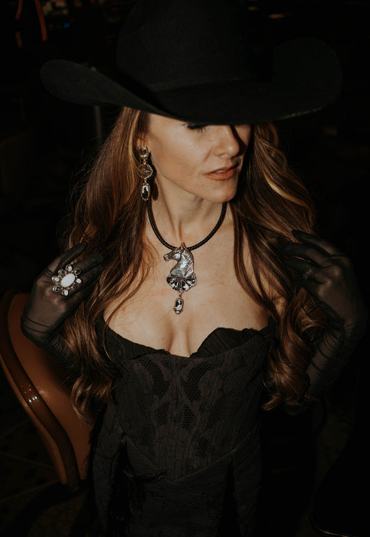 Sterling Horse Bust & White Buffalo Statement Necklace