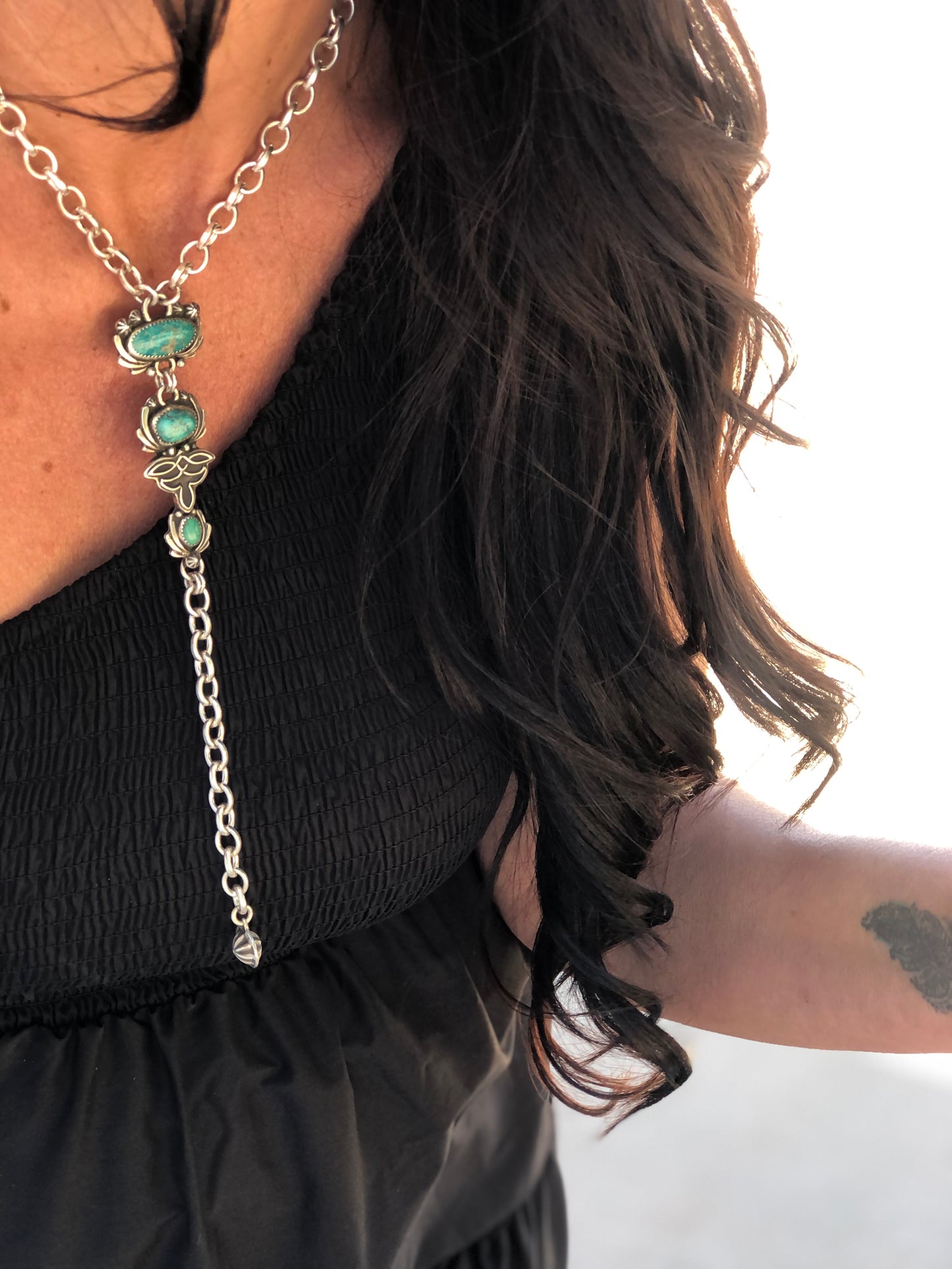 Turquoise Boot Stitch Lariat Necklace