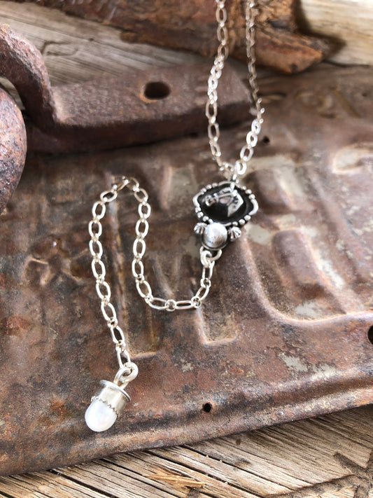 Horse Head & Pearl Lariat Necklace