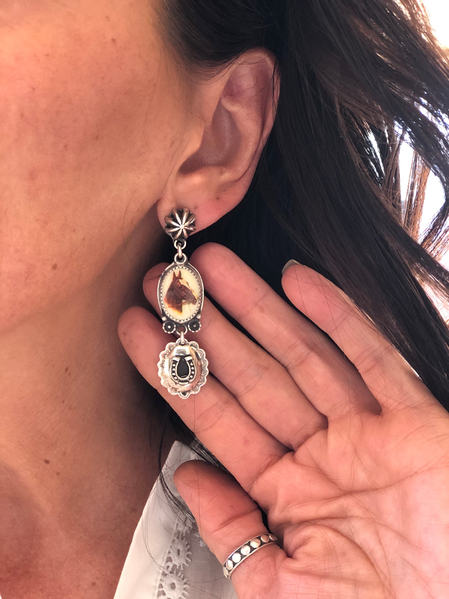 Horse Head Cameo Earrings