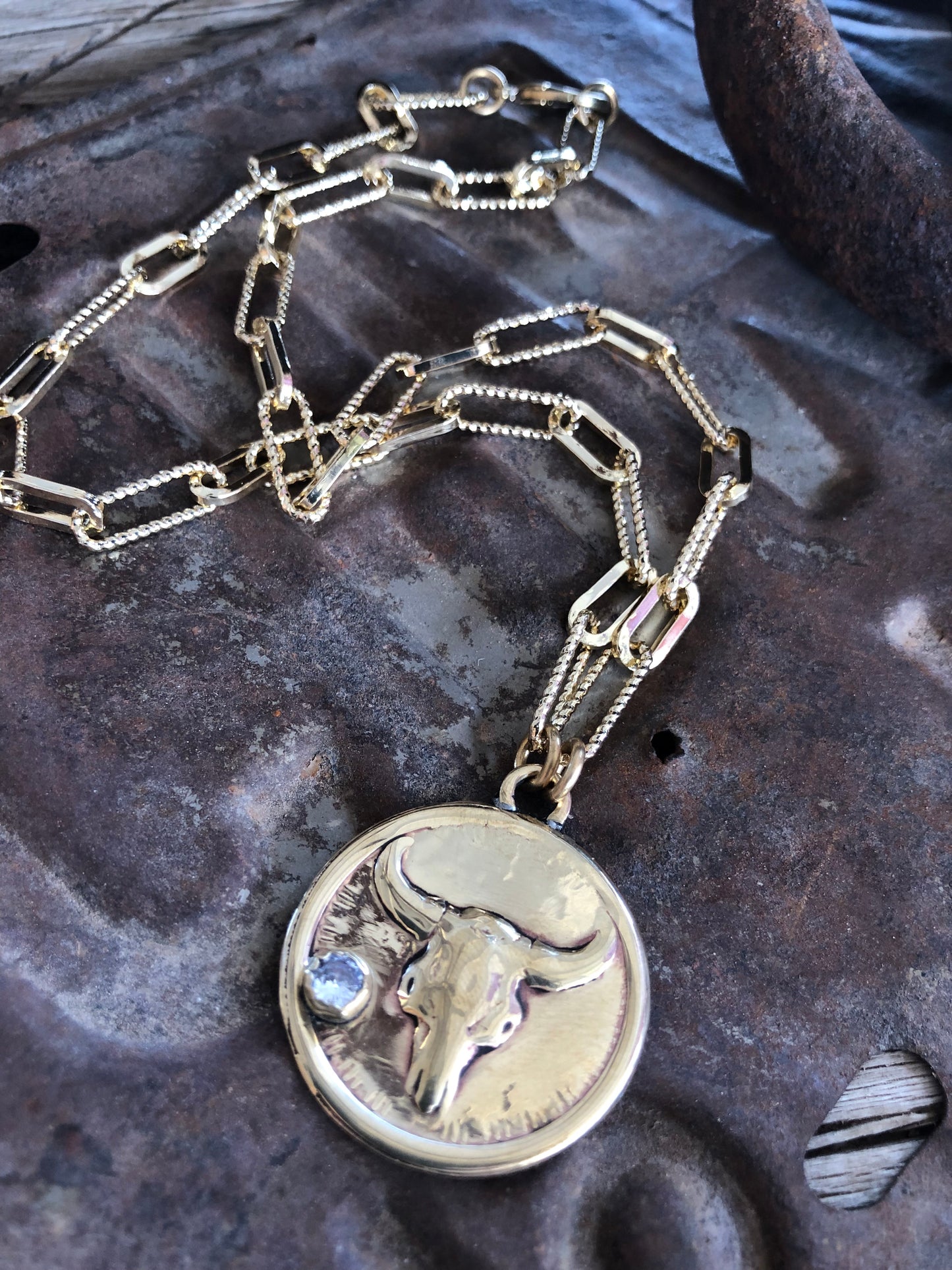 Solid Brass Buffalo Coin Necklace