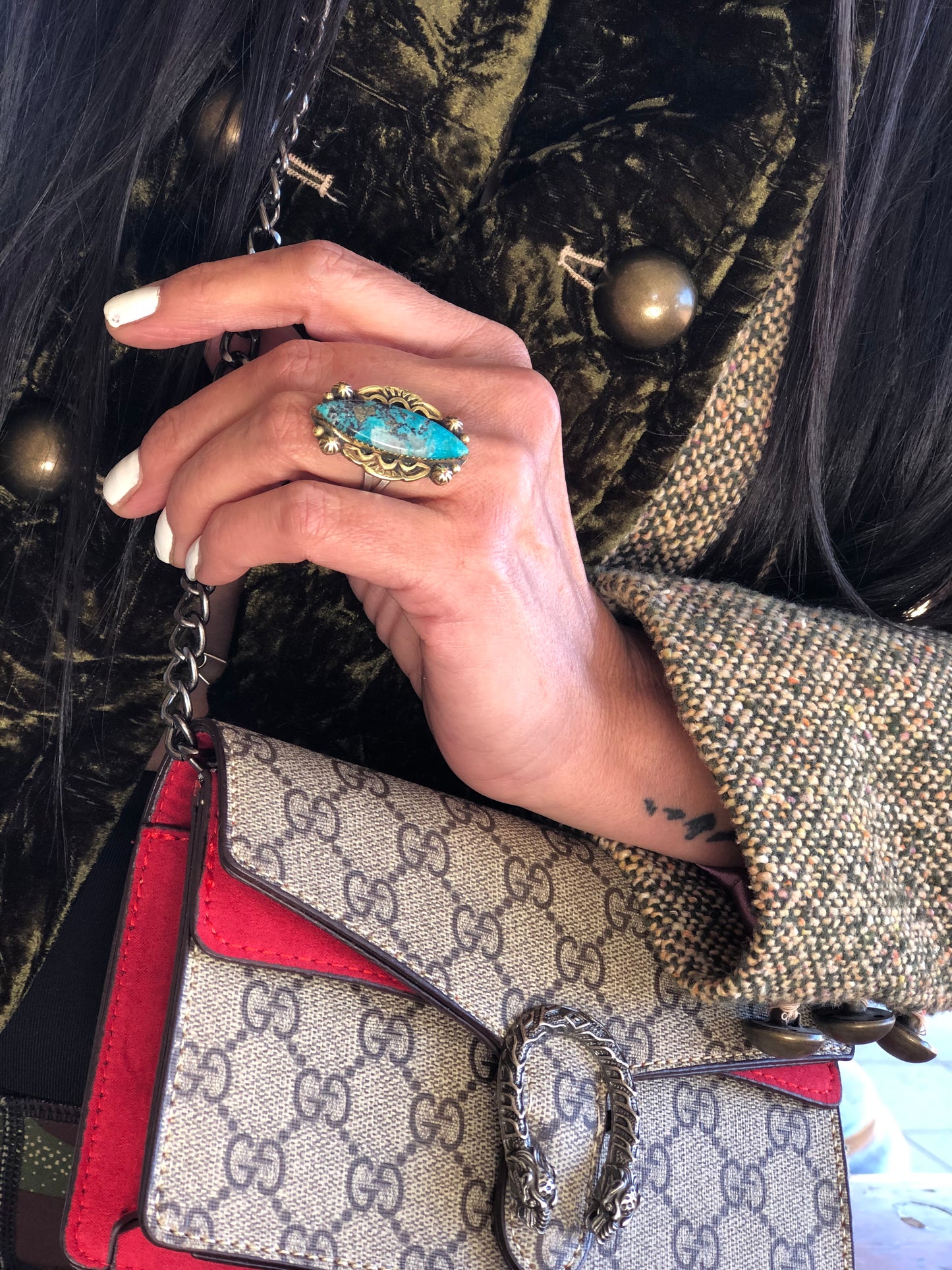Brass & Turquoise Ring Size 7