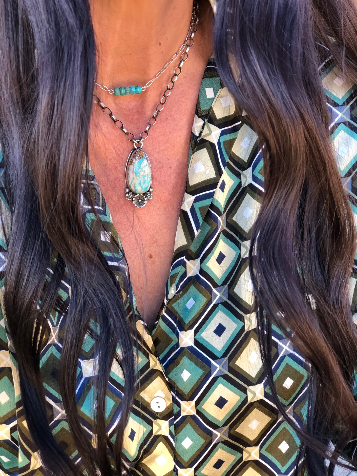 Sterling & Turquoise Beaded Bar Necklace