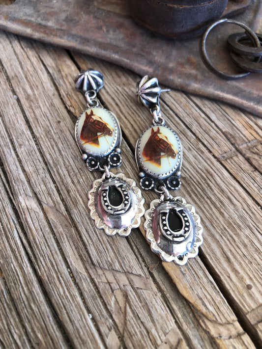 Horse Head Cameo Earrings
