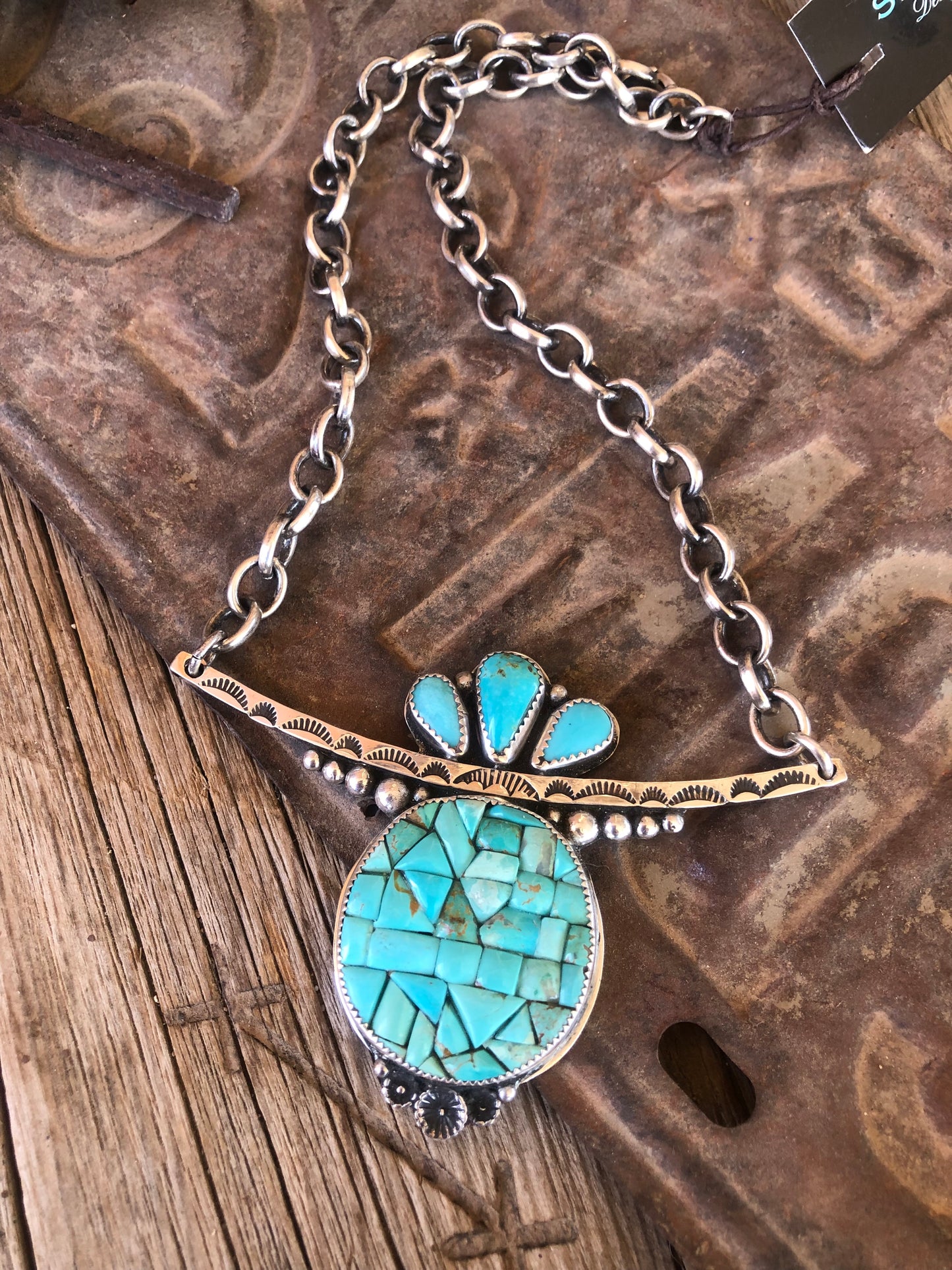 Turquoise Cobblestone Mosaic Statement Necklace