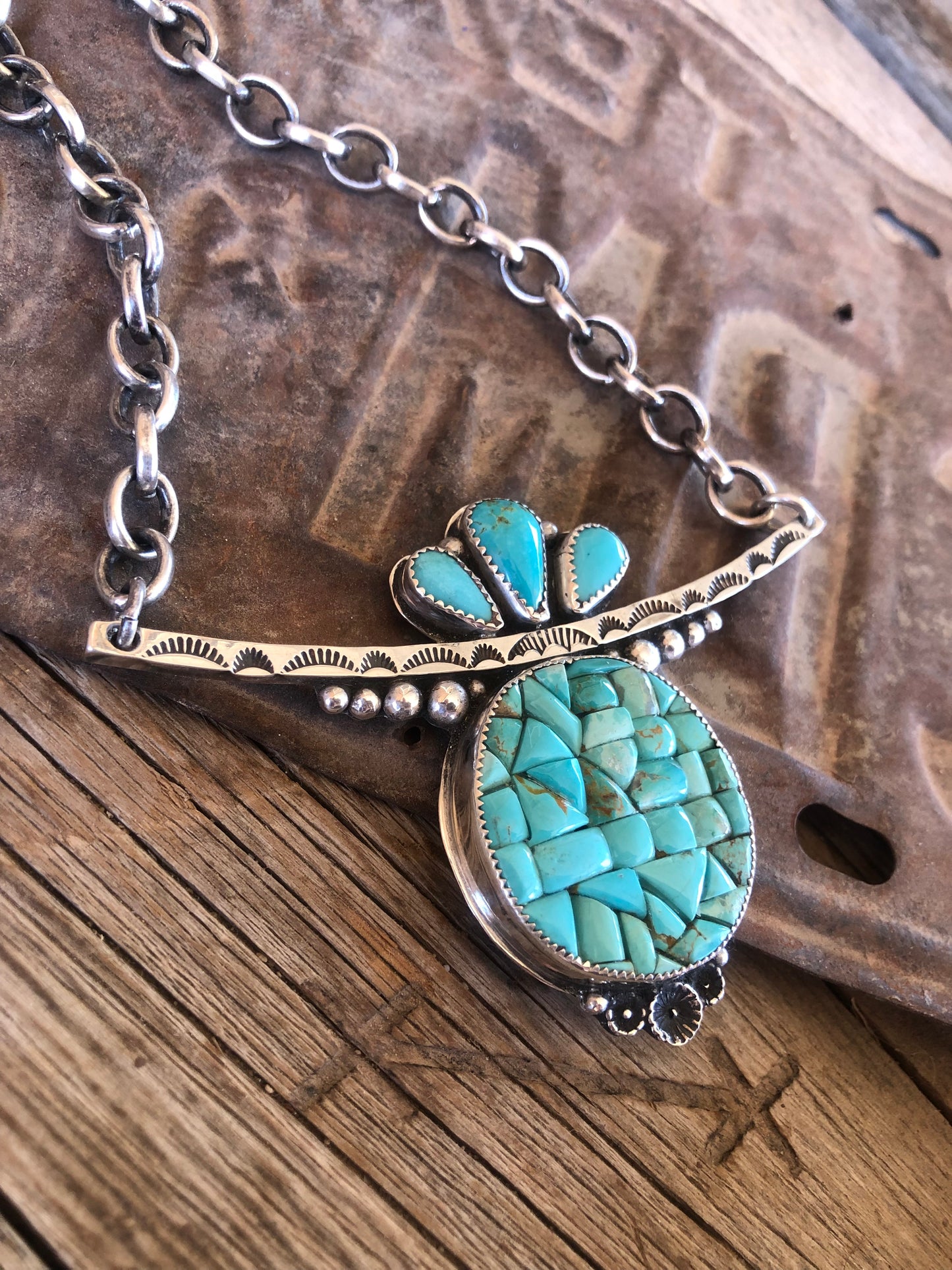 Turquoise Cobblestone Mosaic Statement Necklace