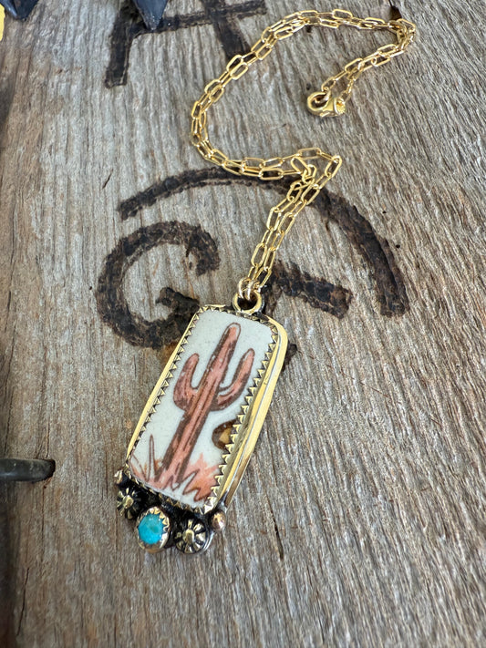 Gold Fill Upcycled China Plate Necklace