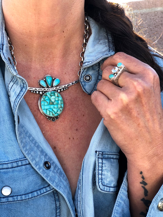 Turquoise Cobblestone Mosaic Statement Necklace