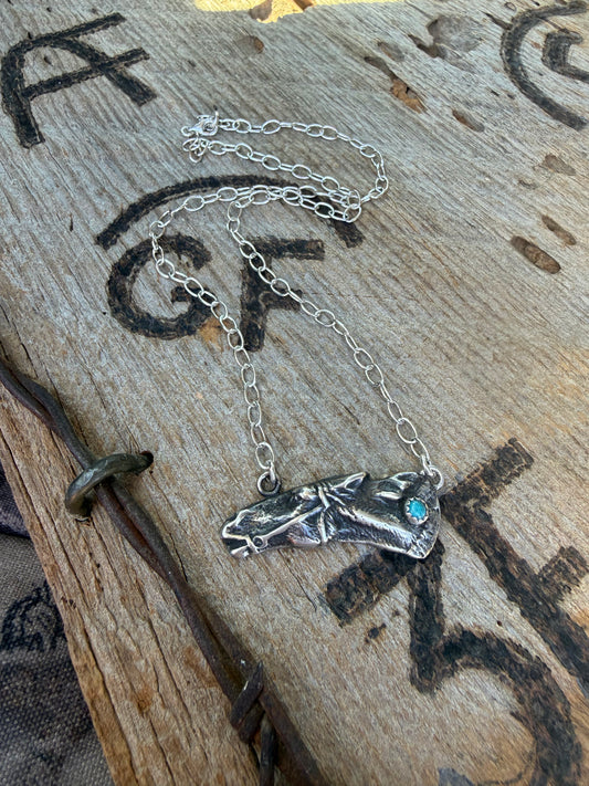 Sterling Silver Horse Head Necklace with Kingman Turquoise
