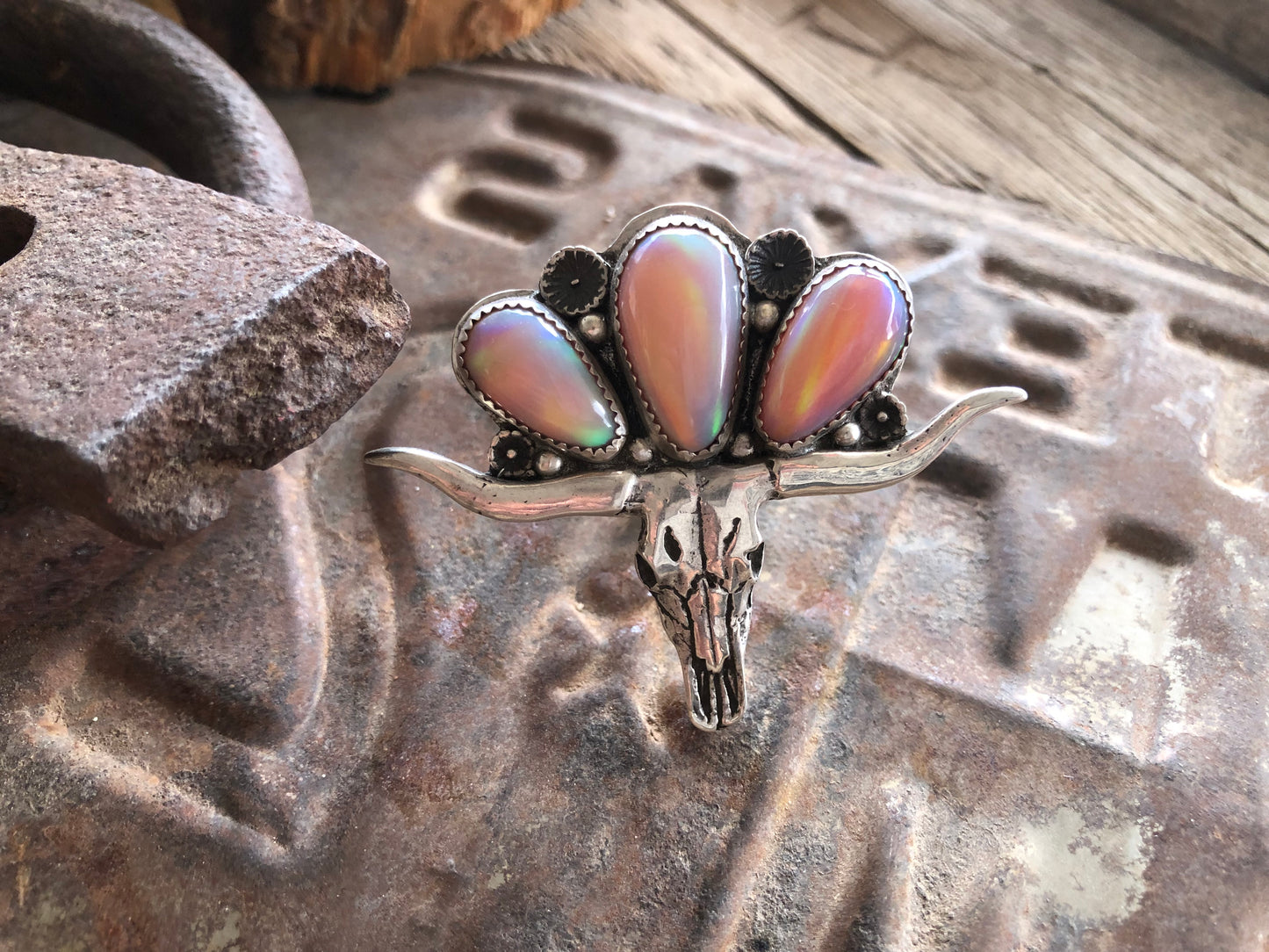 Aurora Borealis Opal Take No Bull Ring Size 9.5