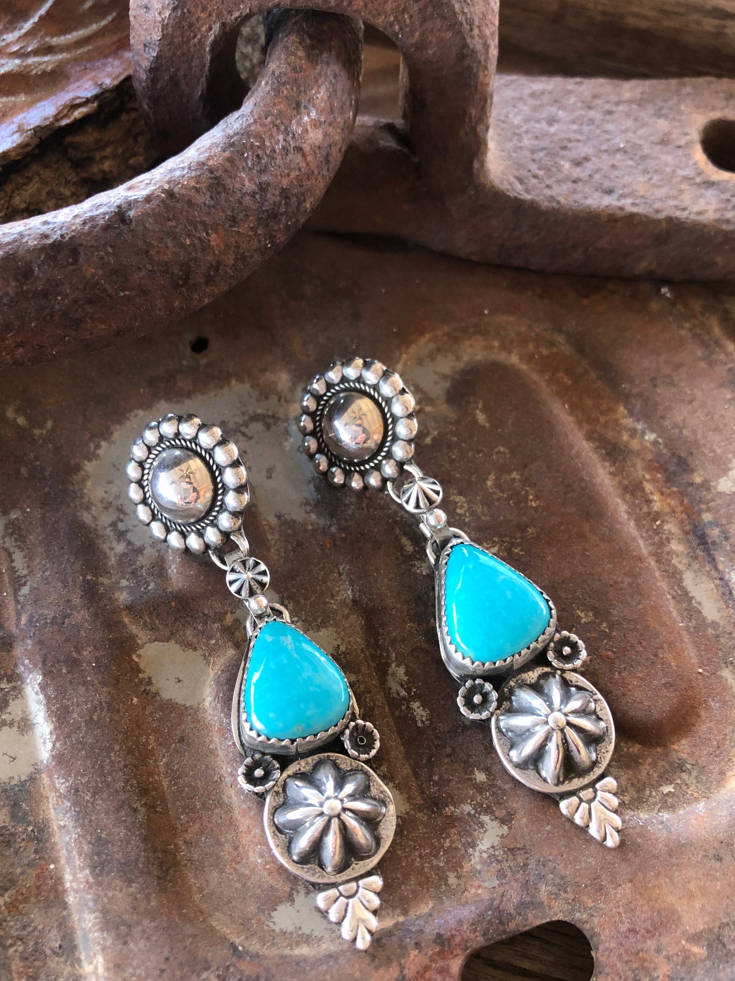 Sterling Silver & Turquoise Concho Earrings