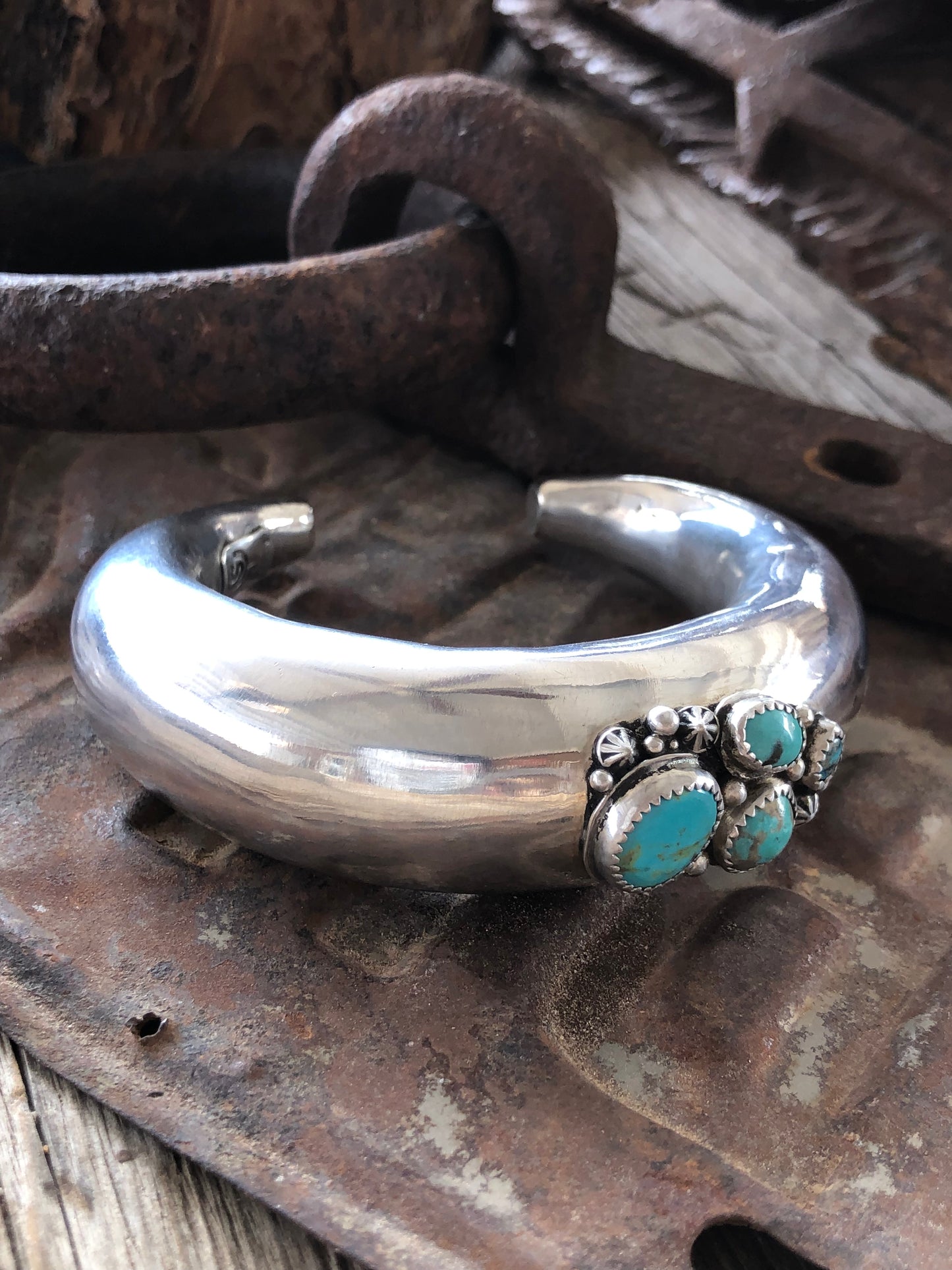 Upcycled Turquoise Rattle Cuff Bracelet
