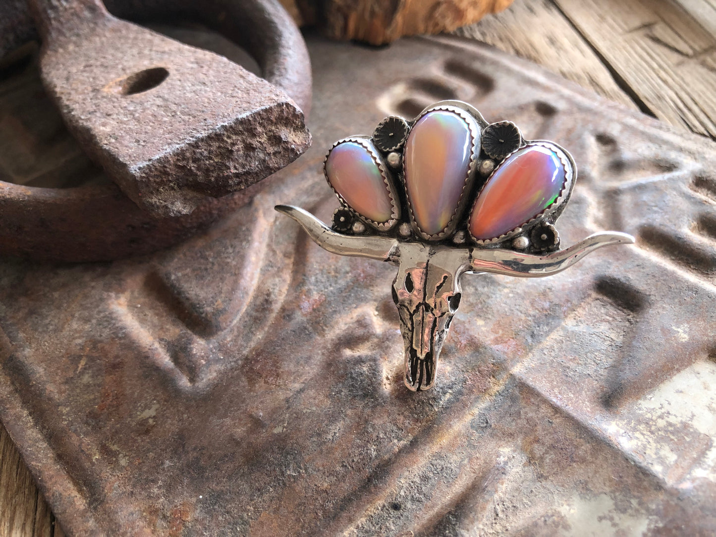 Aurora Borealis Opal Take No Bull Ring Size 9.5