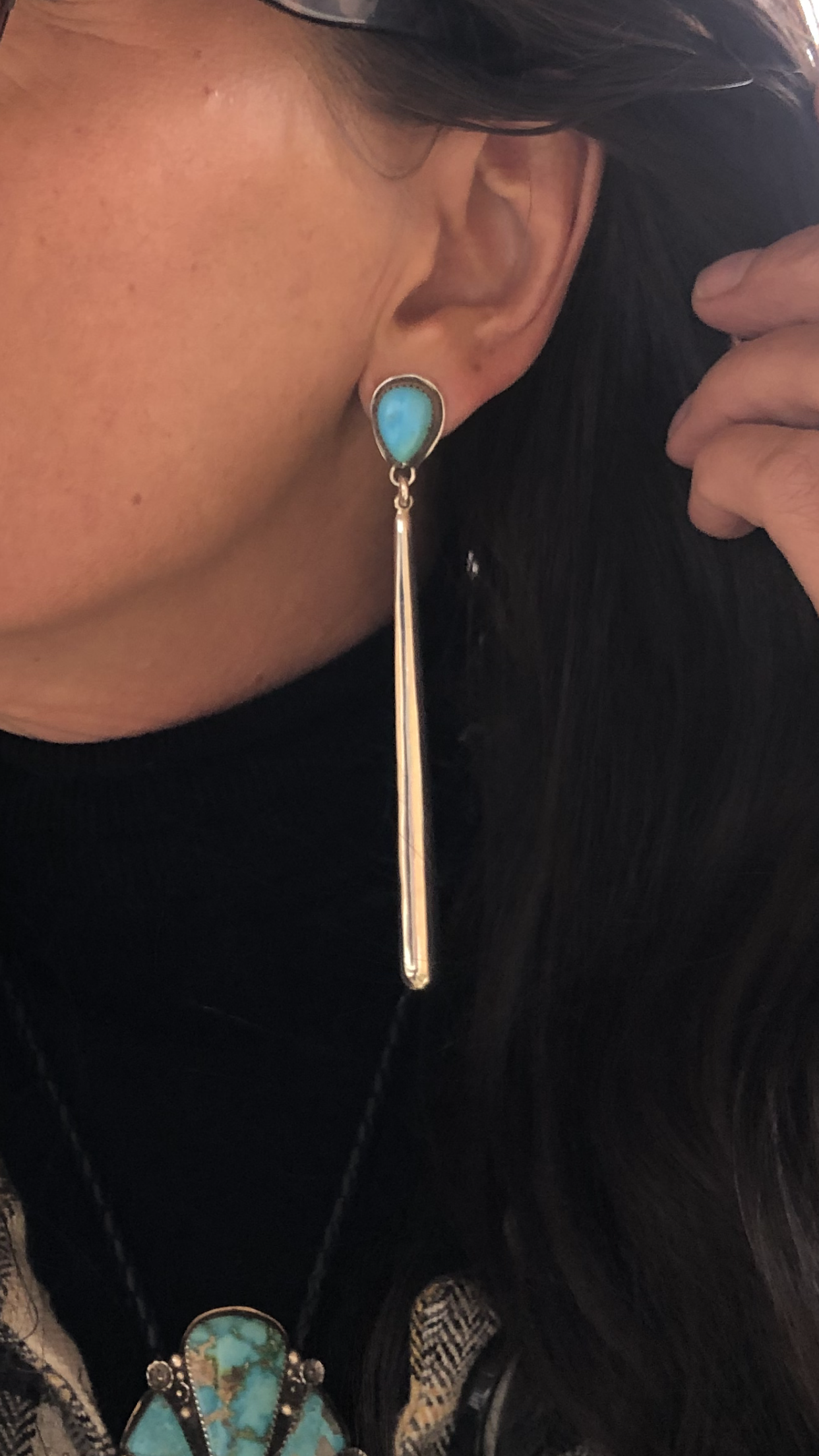 Very Long Sterling Silver & Turquoise Earrings