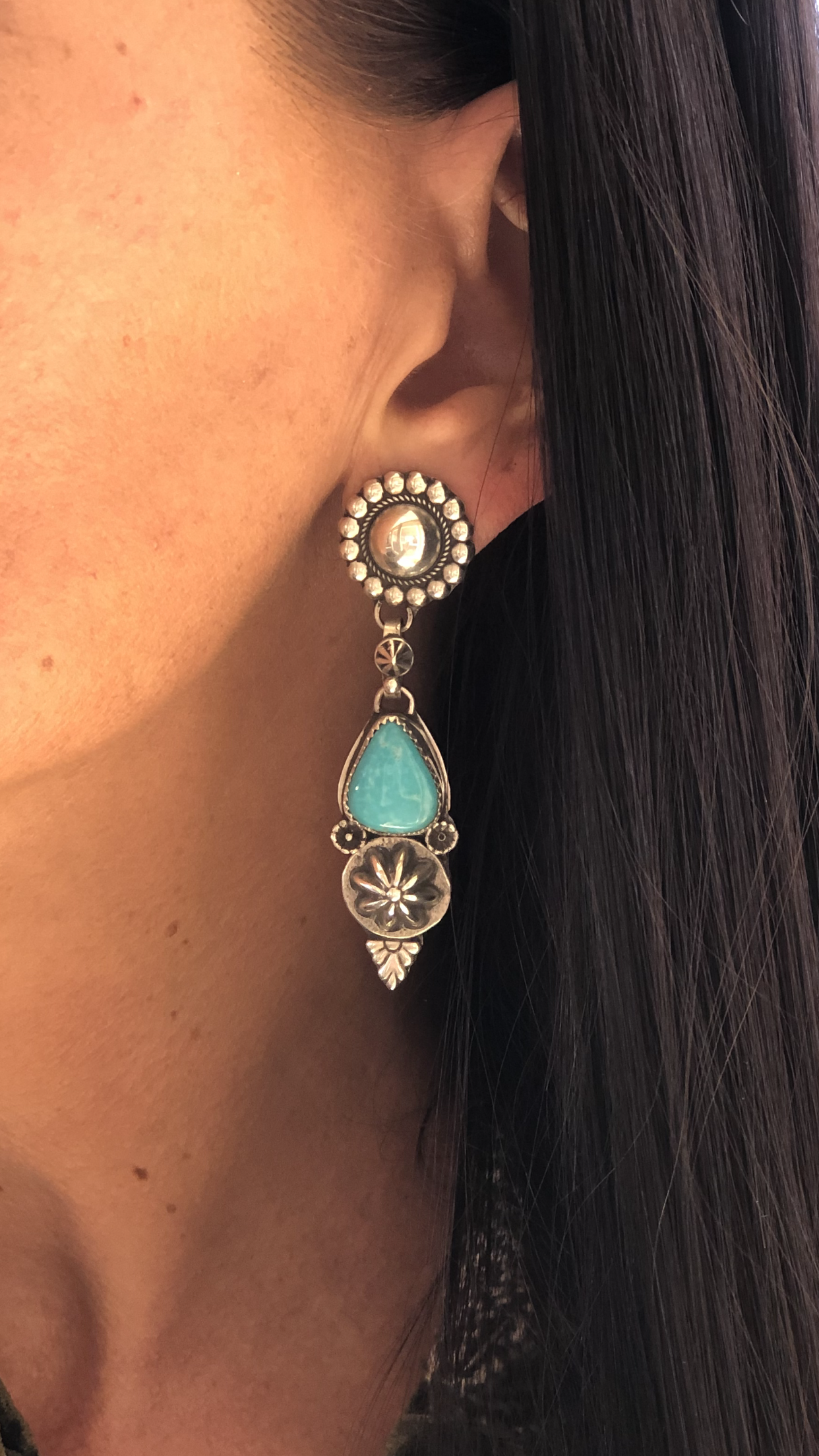 Sterling Silver & Turquoise Concho Earrings