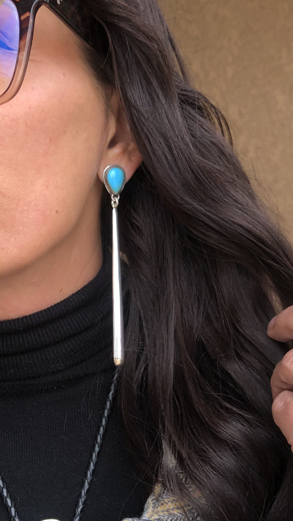 Very Long Sterling Silver & Turquoise Earrings