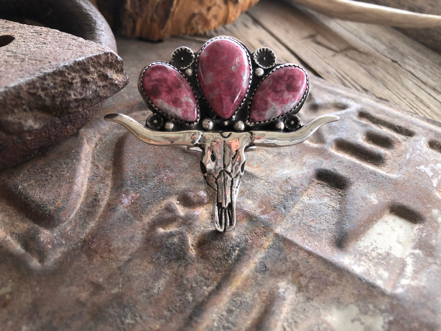 Thulite •Take No Bull• Statement Ring Size 8 1/2
