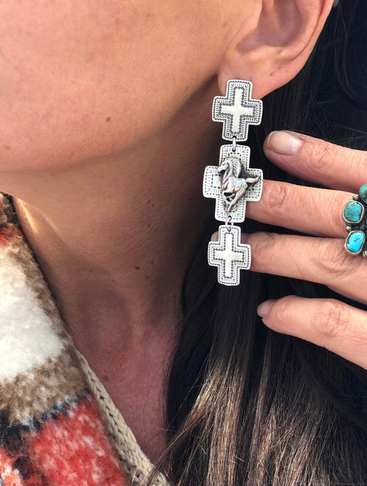 Sterling Mustang Cross Earrings