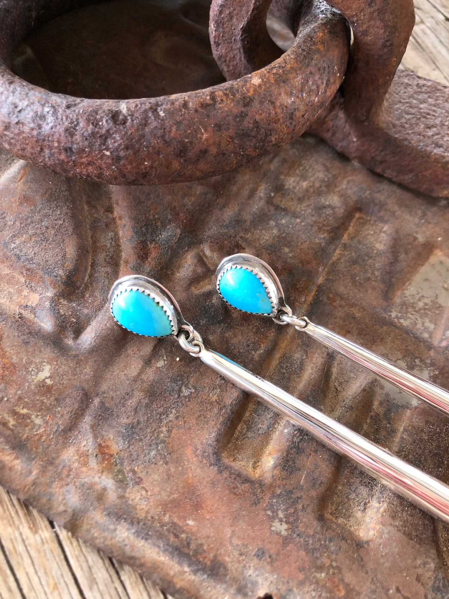 Very Long Sterling Silver & Turquoise Earrings
