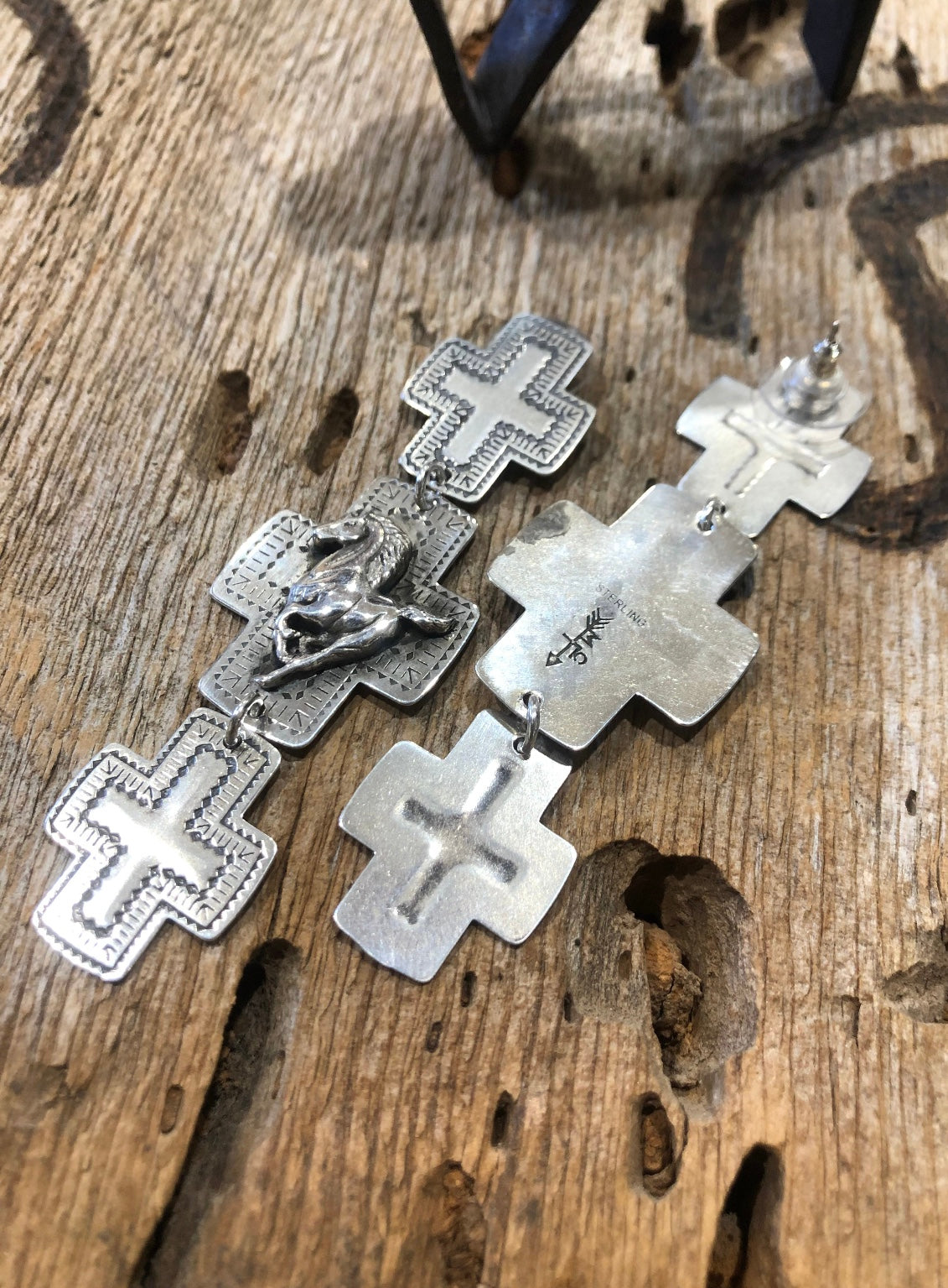 Sterling Mustang Cross Earrings