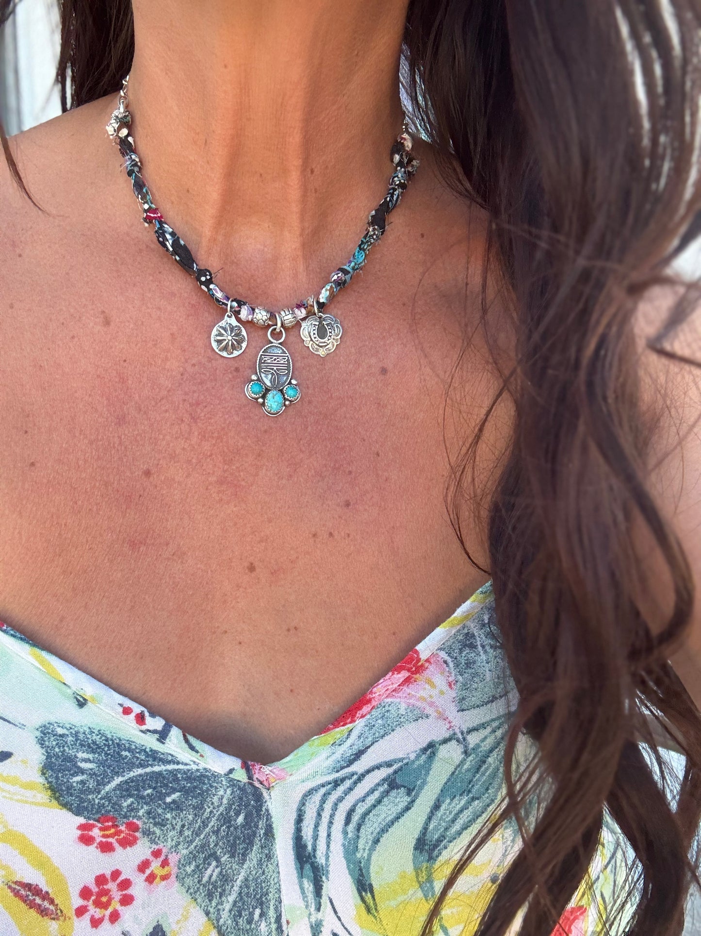 Boot Stitch 3 Charm Bandana Necklace