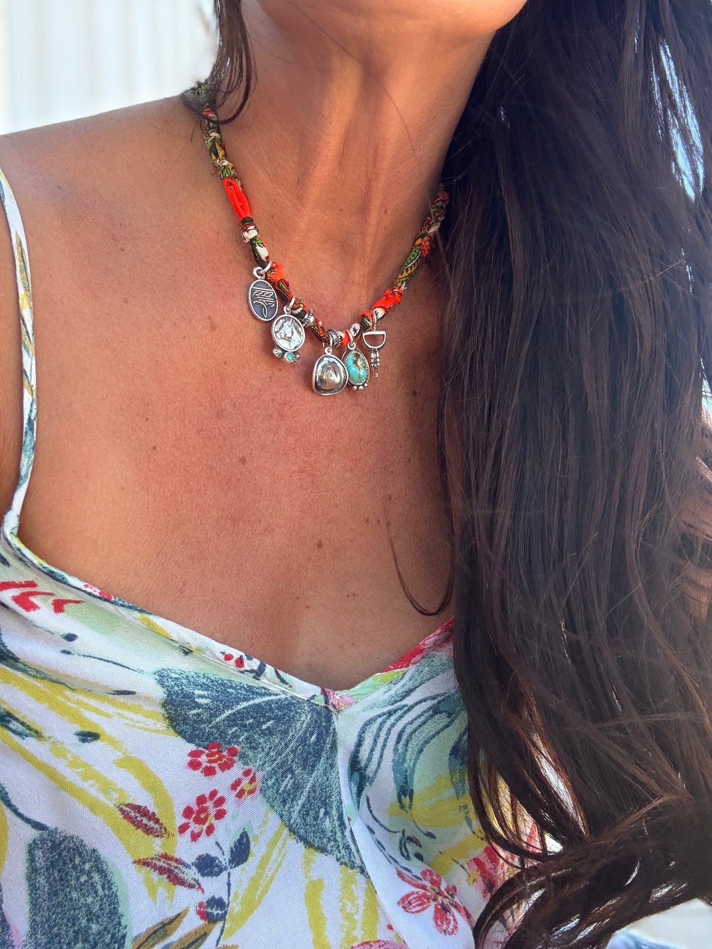 Cowboy Hat 5 Charm Bandana Necklace
