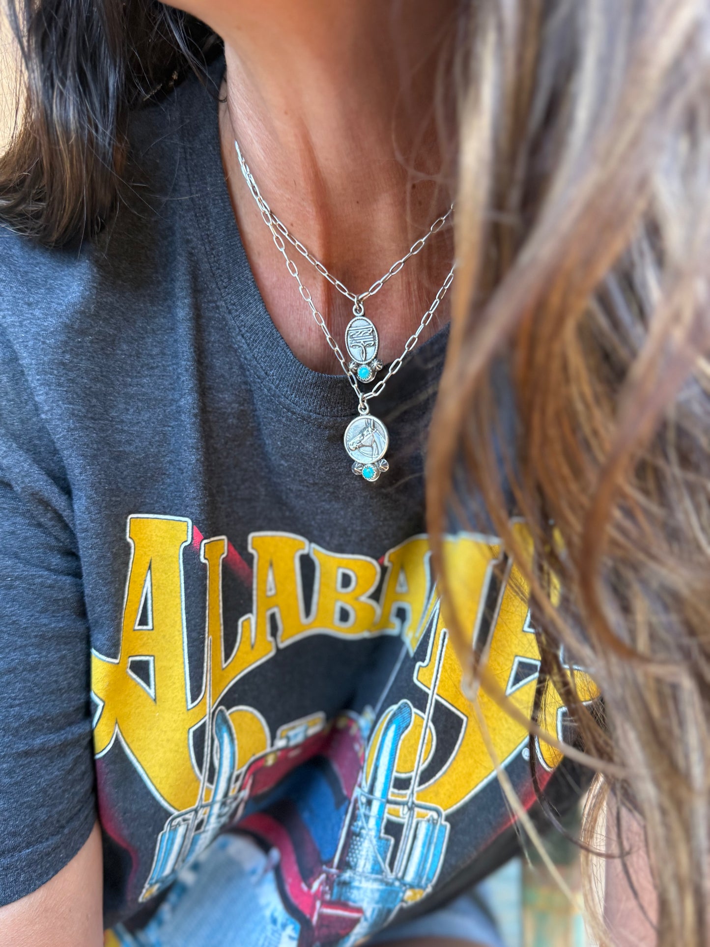 .925 Kingman Turquoise Horse Cameo Necklace