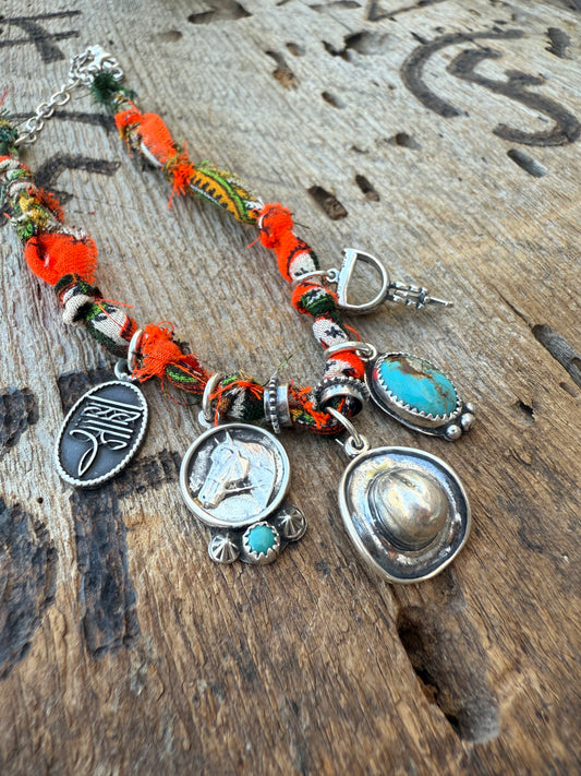 Cowboy Hat 5 Charm Bandana Necklace
