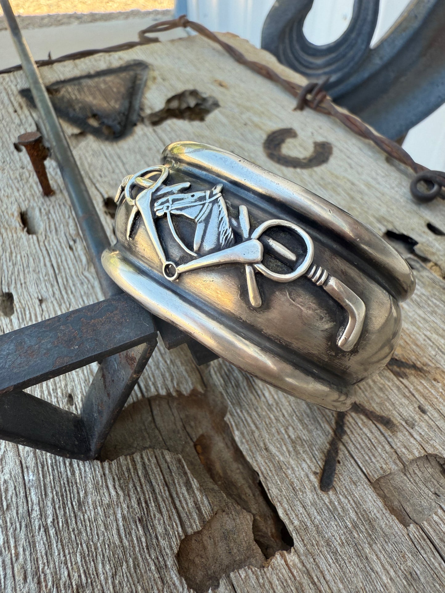 Upcycled Sterling Equestrian Cuff Bracelet
