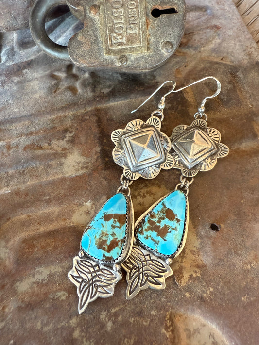 Sterling Silver & Kingman Boot Stitch Earrings