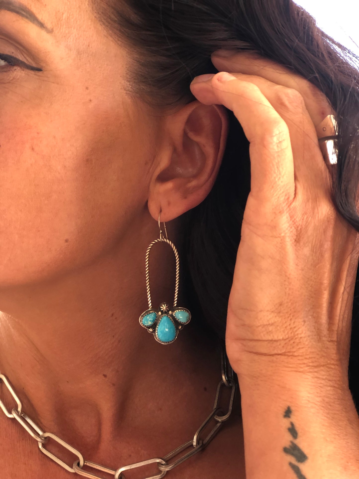 Kingman Turquoise Half Cluster Earrings