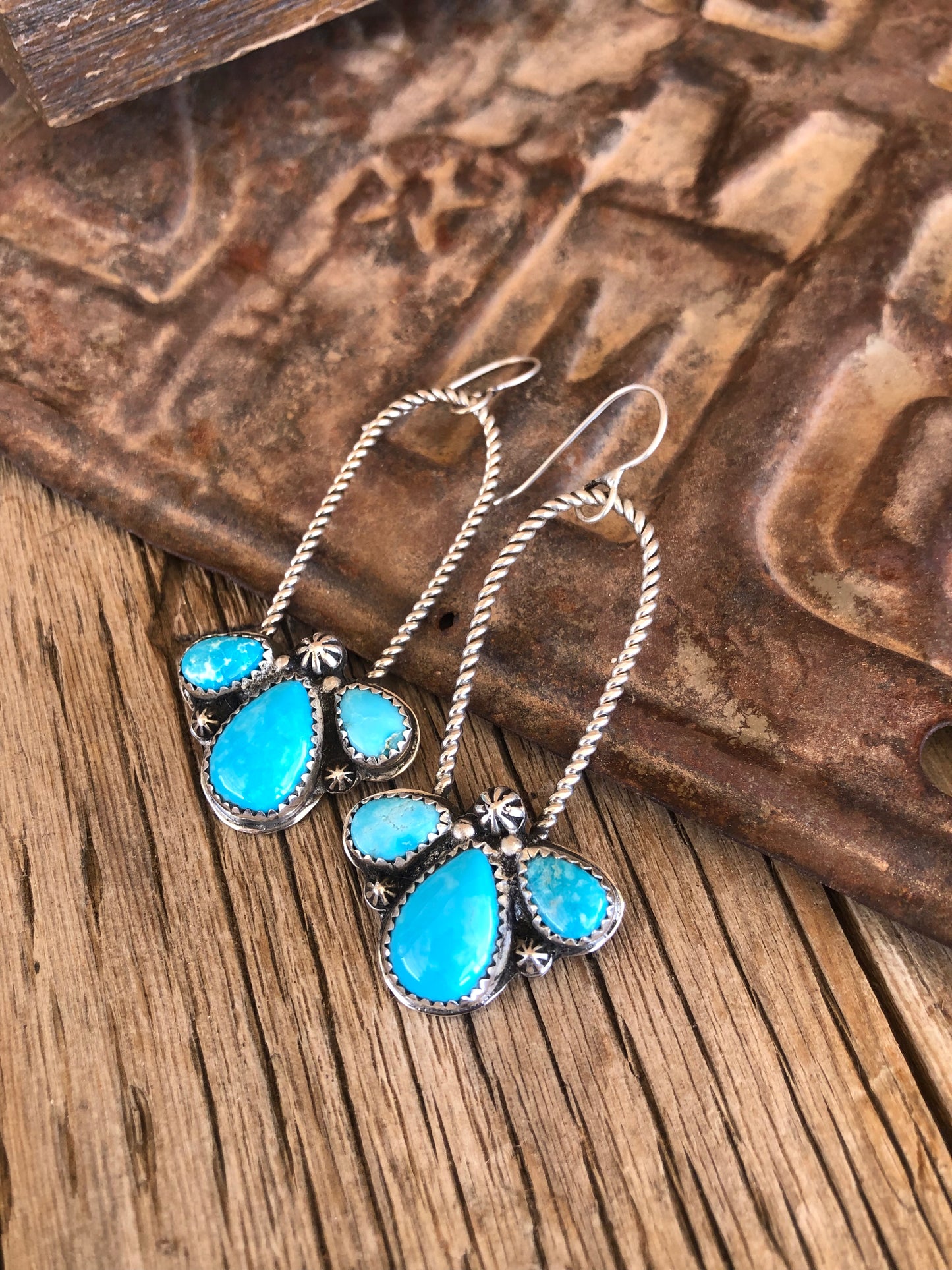 Kingman Turquoise Half Cluster Earrings