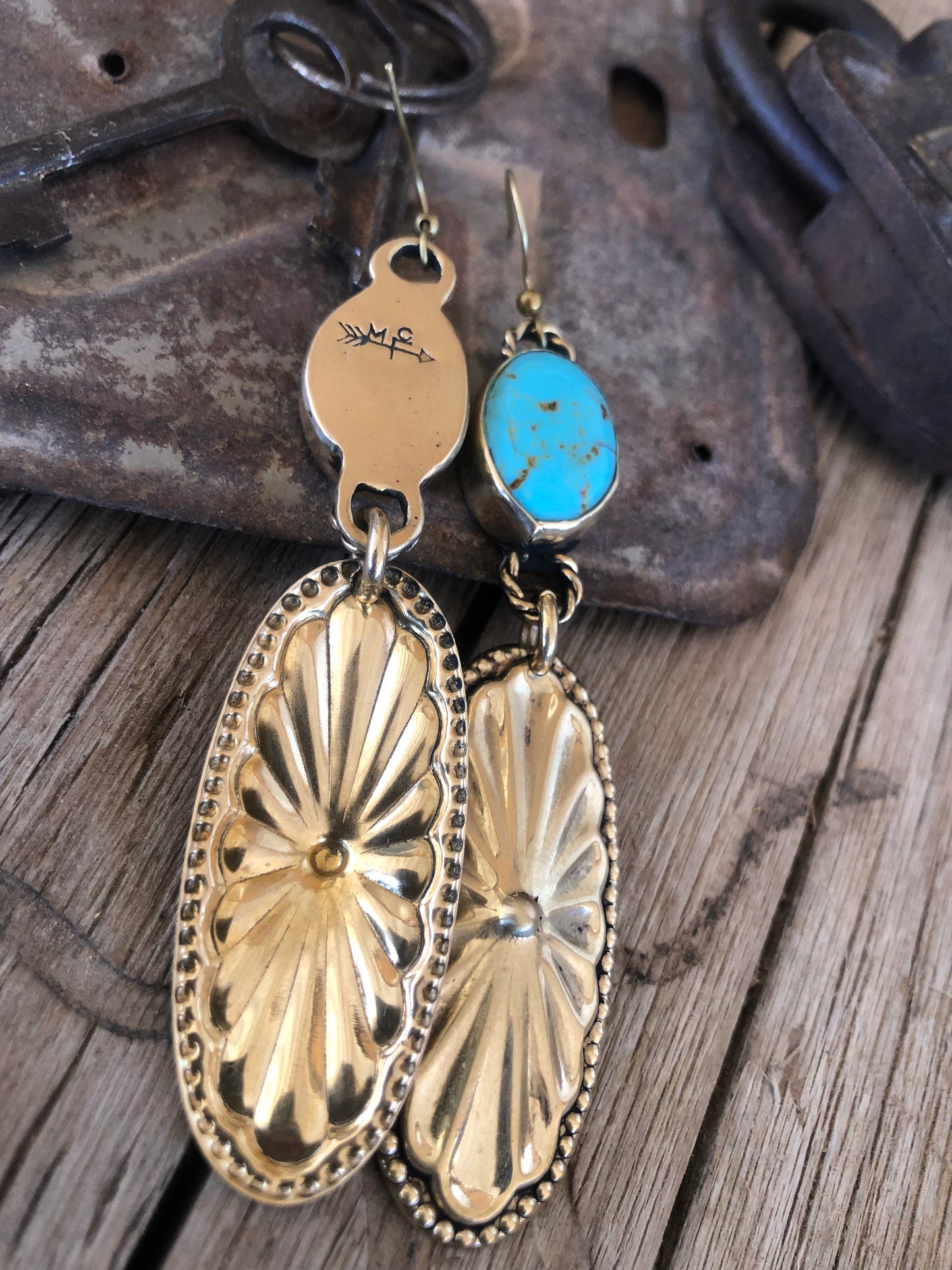 Kingman Turquoise & Brass Concho Earrings