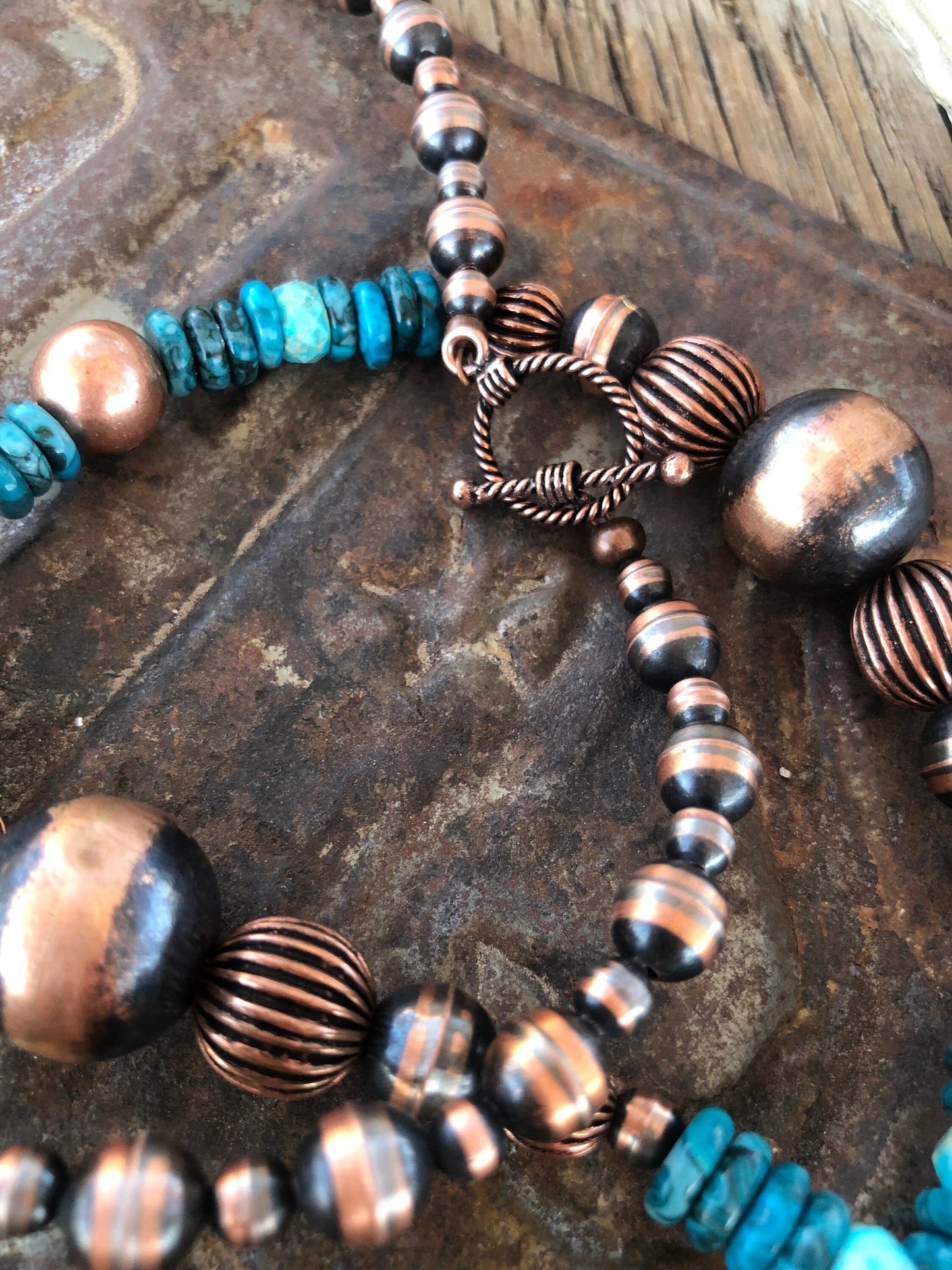 Bold Graduated Copper Navajo Pearl & Turquoise Necklace**SALE