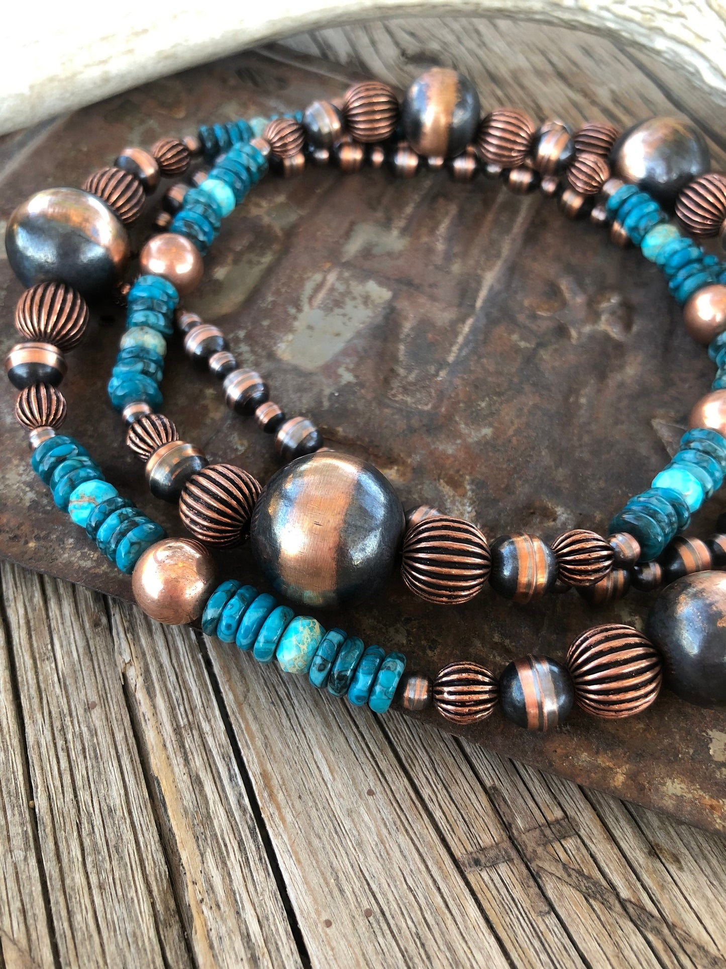 Bold Graduated Copper Navajo Pearl & Turquoise Necklace**SALE