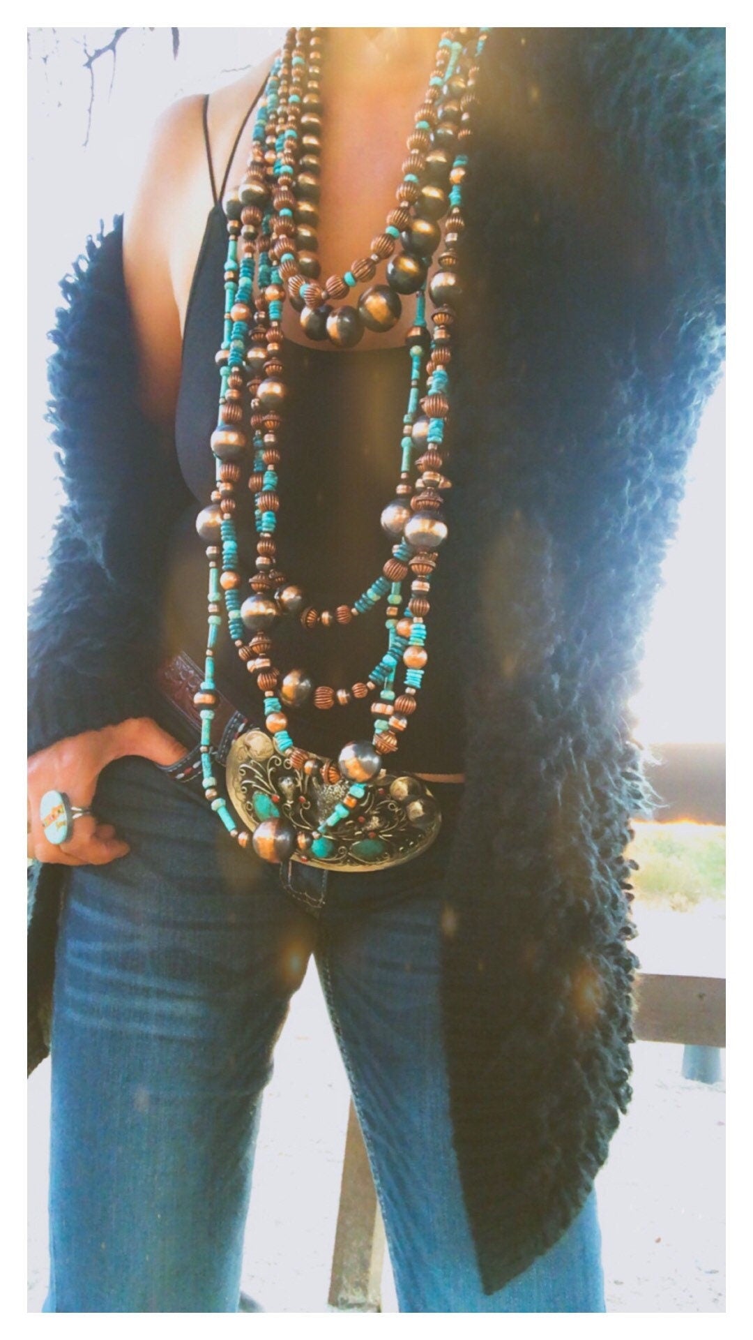 Bold Graduated Copper Navajo Pearl & Turquoise Necklace**SALE