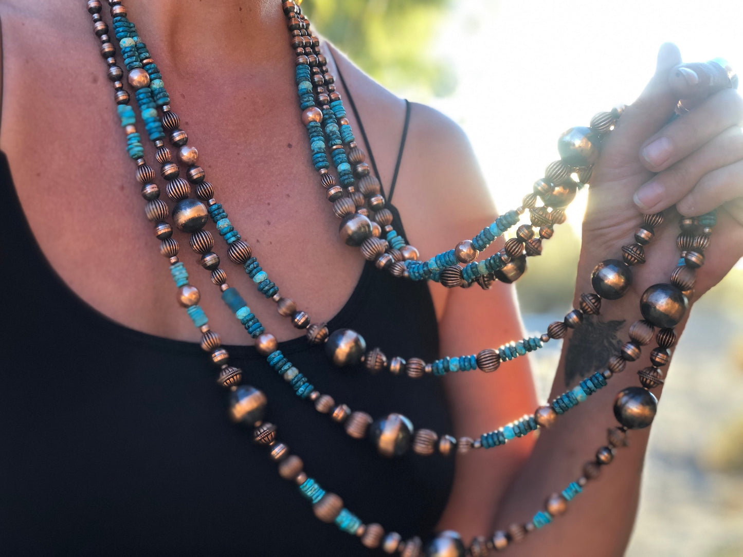 Bold Graduated Copper Navajo Pearl & Turquoise Necklace**SALE