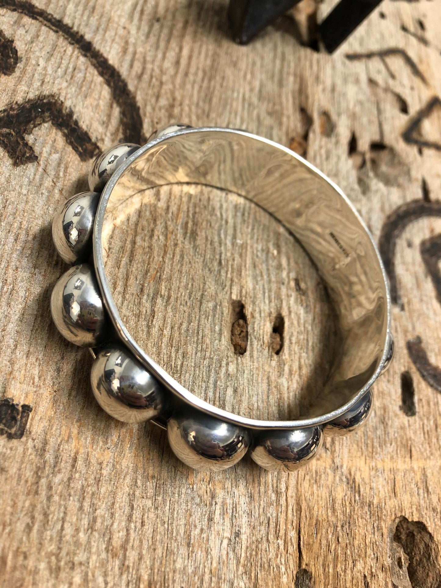Sterling Silver Half Beaded Bangle