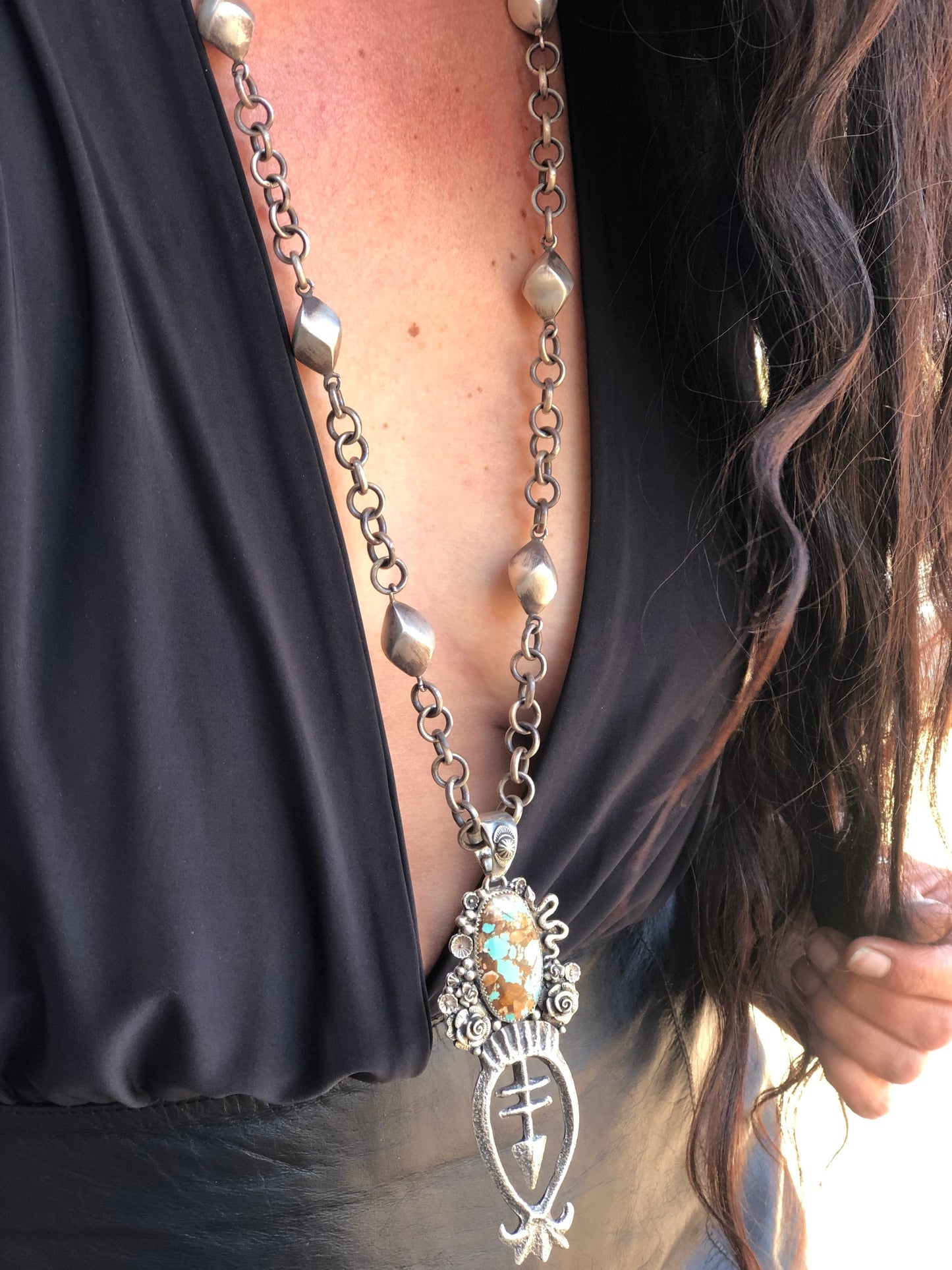 Sterling Silver & Baja Turquoise Tufa Cast Naja Statement Necklace**SALE