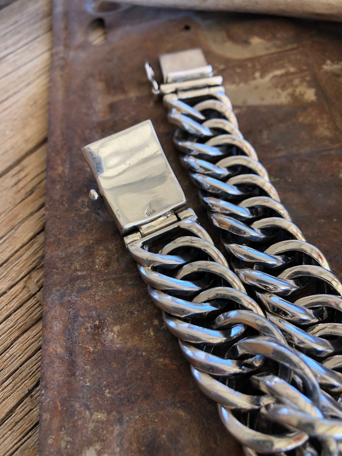 Heavy Sterling Silver Weaved Chain Bracelet with Cross On Closure