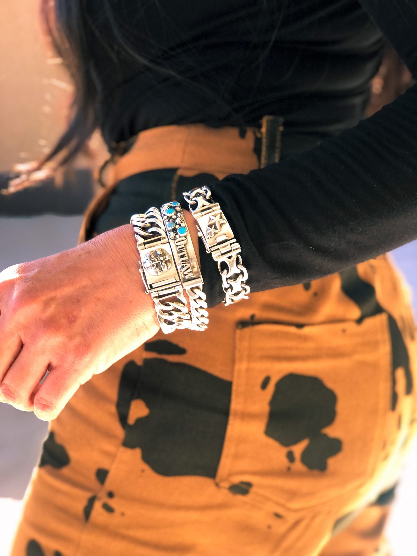 Heavy Sterling Silver Weaved Chain Bracelet with Cross On Closure